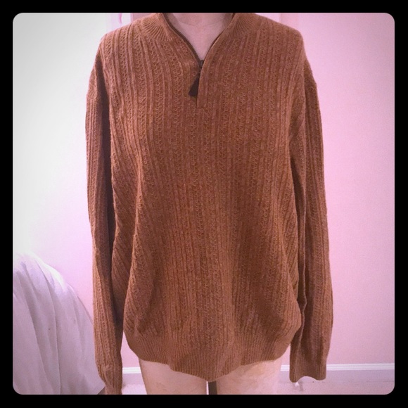 Hickey Freeman L orangey brown pullover 40% wool 3/4 zip - Picture 1 of 7